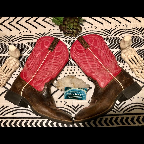 Ariat Shoes - Ariat square toe Pink Brown Cowboy Boot sz 8.5